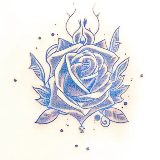 The Name Martha With A Blue Rose And A Hand Reaching Out For A Teenage Girl With A Pixie Cut