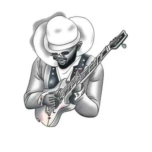 A Black Man Playing A Guitar With A Storm In The Sky