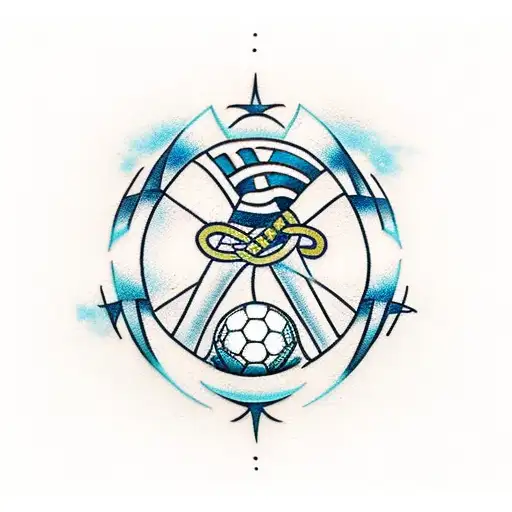 A Traditional Greek Symbol Of Strength And A Soccer Ball Intertwined