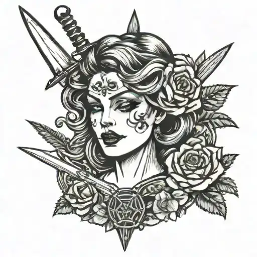 Sexy Severed Head Impaled With Sword Woman