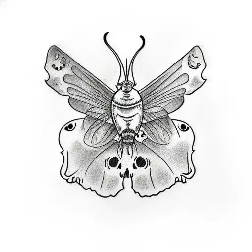 Luna Moth With Cat Skull In The Middle