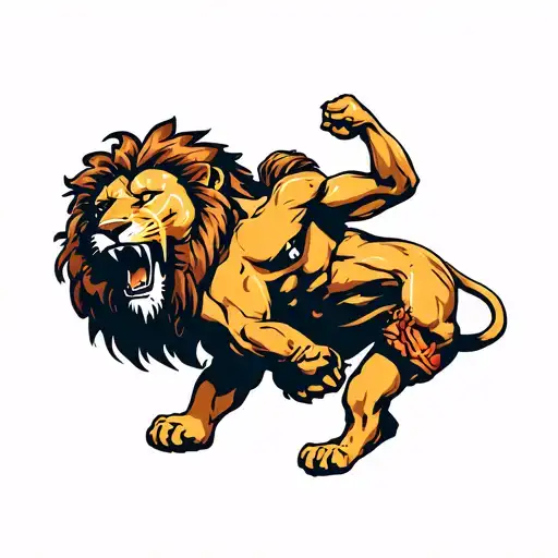 Man Wrestling Lion Roaring