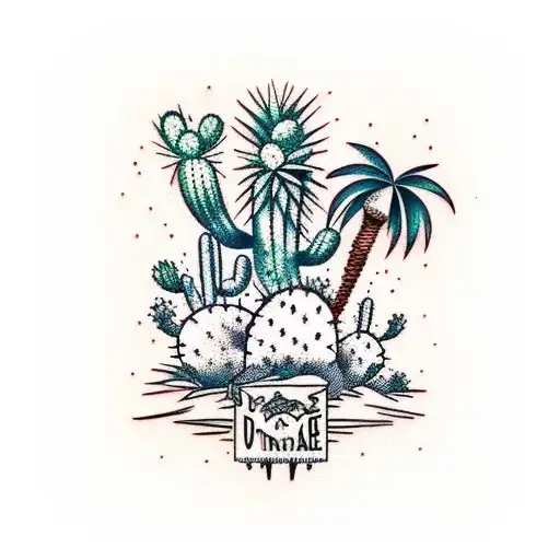 Cactus And Palm Tree And Pine Tree