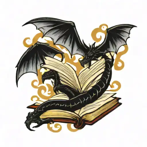 Open Book With Dragons Flying