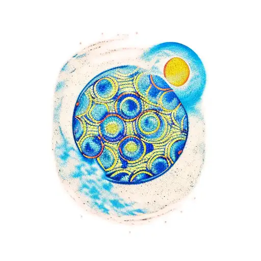 A Minimalist Tattoo Of Van Gogh's Starry Night With A Soccer Ball Incorporated Into The Sky