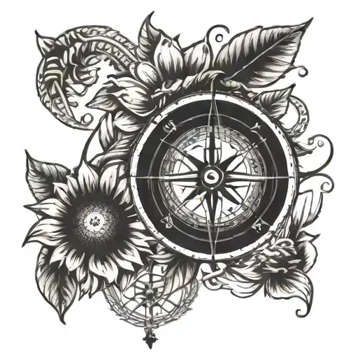 Compass And Sunflower Intertwined
