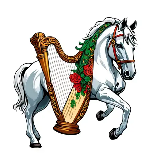 White Horse With Irish Harp