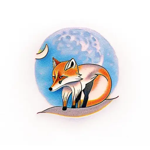 Fox Looking At The Moon On A Cliff