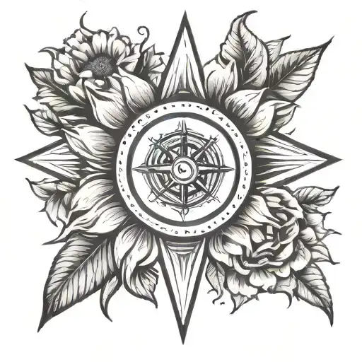 Sunflower And Compass Intertwined