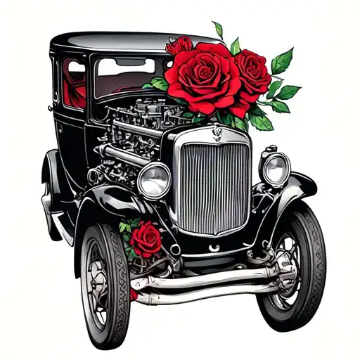 Engine Motor Car Roses Intertwined