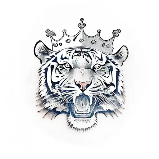 Tigers Head With A Crown On Top Of It Melting Down His Face