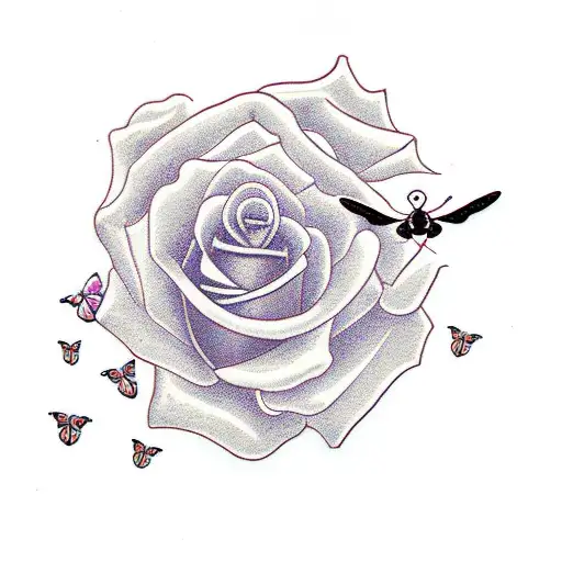 Rose With Two Butterflies Flying Above The Rose