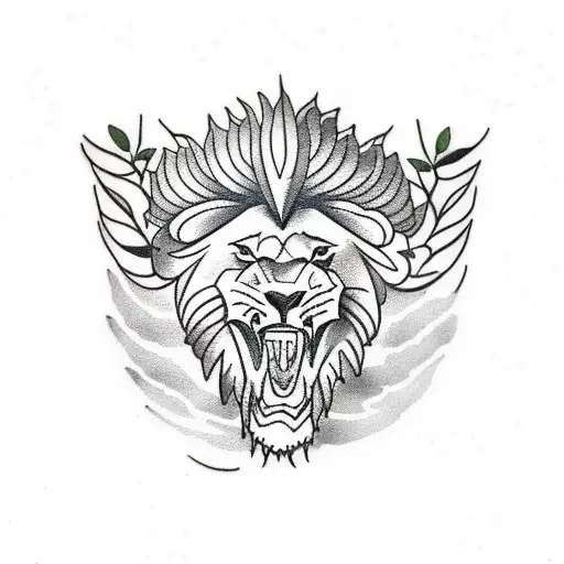 Lion Skull With Olive Branches