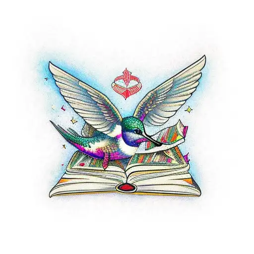 A Detailed Hummingbird Surrounded By Intricate Book Pages As Its Wings