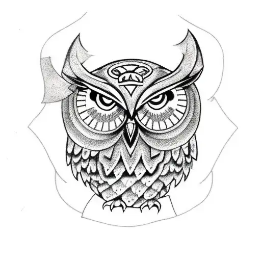 Owl With Protection Rune Black And White Geometric