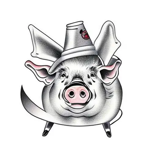 Pig In A Chef Coat With Chef Knife