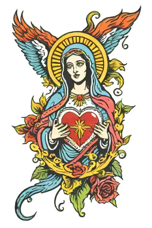 Psychedelic Virgin Mary Flaming Heart