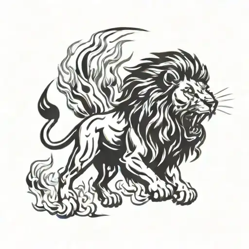 Lion Walking Out Of Flames