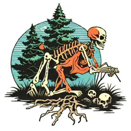 Skeleton Planting A Tree Growing