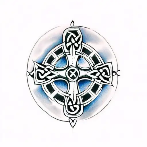 Celtic Cross In Front Of A Compass