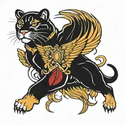 Panthers And Religious Wings On The Background