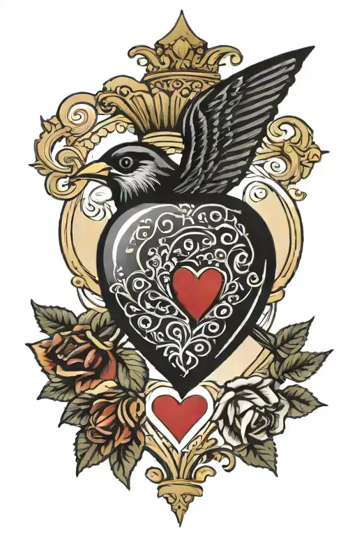 Ace Of Hearts With Robin In Center