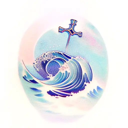 Ocean Wave With Cross And A Semi Colon