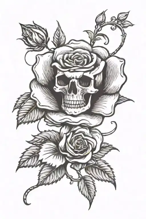 Single Rose With A Skull In Center Of The Rose Bloom