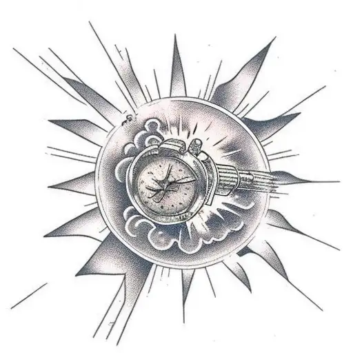 Stairs Of Heaven With A Time Piece And Clouds With A Sun Beam