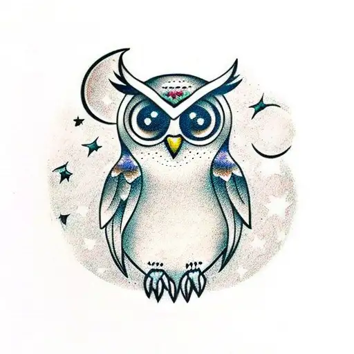 Owl With Moon And Stars