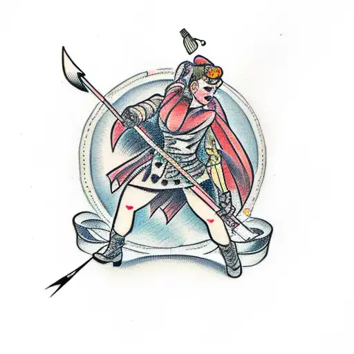 Female Hunter With A Bow And Arrow