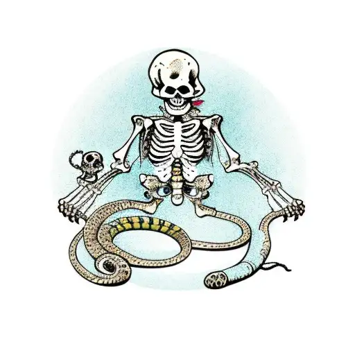 Skeleton Cowboy With A Rattlesnake Coiled Next To Him And A Catus In The Background