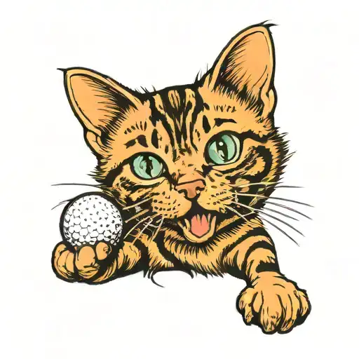 Tabby Cat Playing With Golf Ball