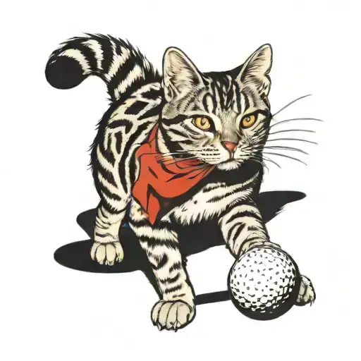 Gray Tabby Cat Playing With Golf Ball