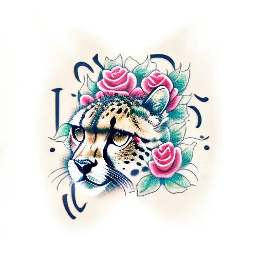 Cheetah Print And Roses Surrounding Name In Chinese Letters
