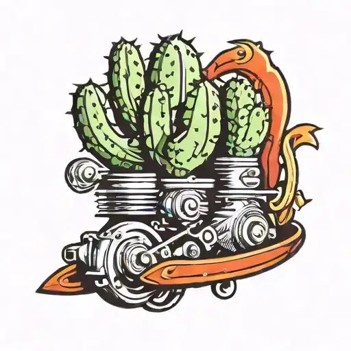 Incorporate A Stylized Cactus Into A Motorcycle Engine Design