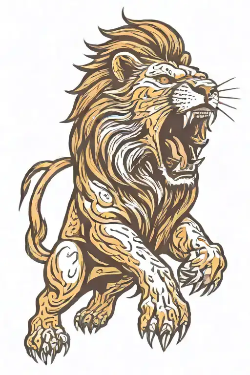 Lion Roaring With Aggressive Appearance