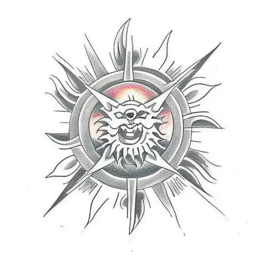 Sun And Dragon Circle Tattoo For Shoulder