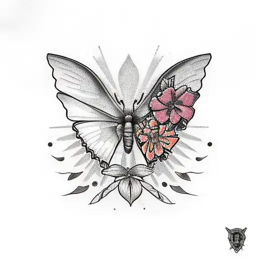 Flowers Butterflys And A Dragon From The Buttock To The Knee