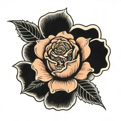 Single Rose With A Skull In Center Of The Rose Intertwined