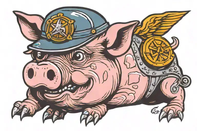 Cartoon Pig Wearing War Helmet