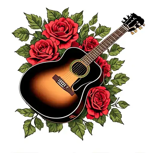 Acoustic Guitar With Roses And Stewart Tartan Plaid
