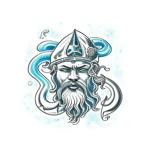Poseidon In Ocean With Trident