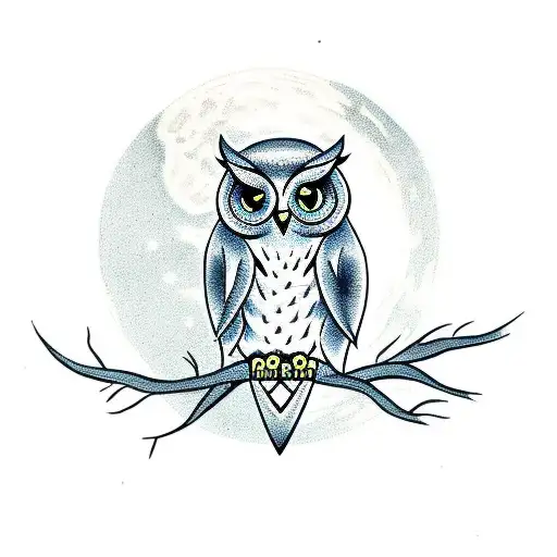 Owl In Front Of Moon Masculine Long Tail Over A Tree