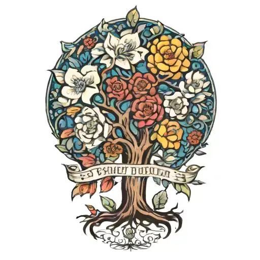 Family Tree With Each Flower Representing