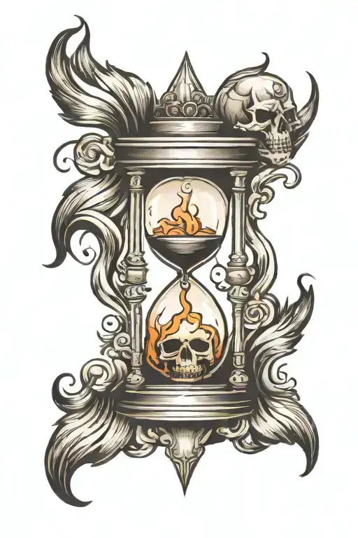 Hourglass With A Flame In The Top And Skull In The Bottom