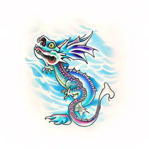 A Mystical Water Dragon Swimming In A Deep Ocean Trench