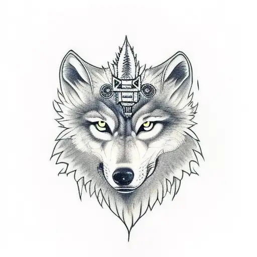 Creepy Wolf In Indain Headdress