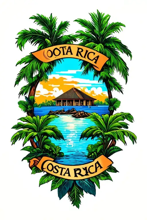 Costa Rica Country Shape Surrounded With Tropical Plantation