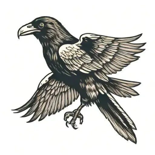 Crow With Open Wings Landing On Top